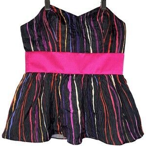 Whitney Eve Womens Top 4 Black Pink Print Silk Peplum Corset Layered Ruffle Y2K